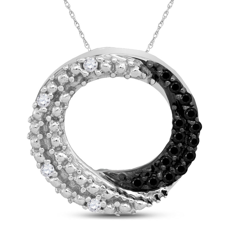 10kt White Gold Womens Round Black Color Enhanced Diamond Circle Pendant 1/6 Cttw