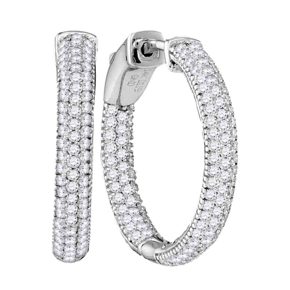 14kt White Gold Womens Round Diamond Inside Outside Hoop Earrings 1 Cttw