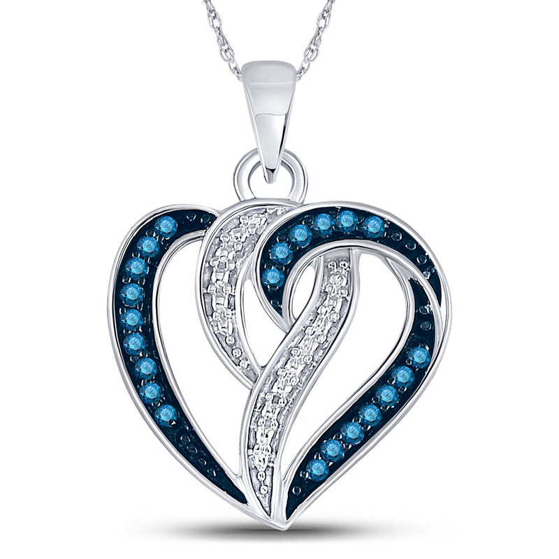 10kt White Gold Womens Round Blue Color Enhanced Diamond Heart Pendant 1/6 Cttw