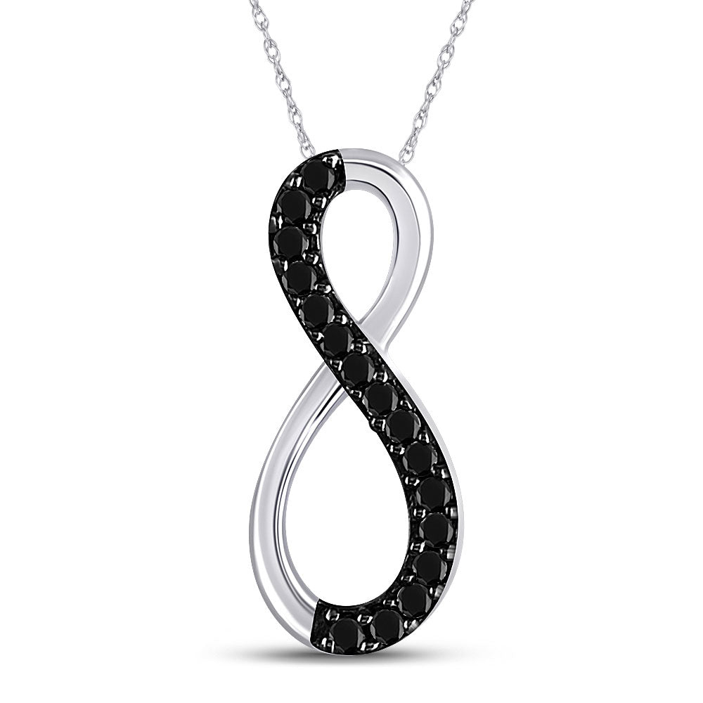 10kt White Gold Womens Round Black Color Enhanced Diamond Infinity Pendant 1/10 Cttw