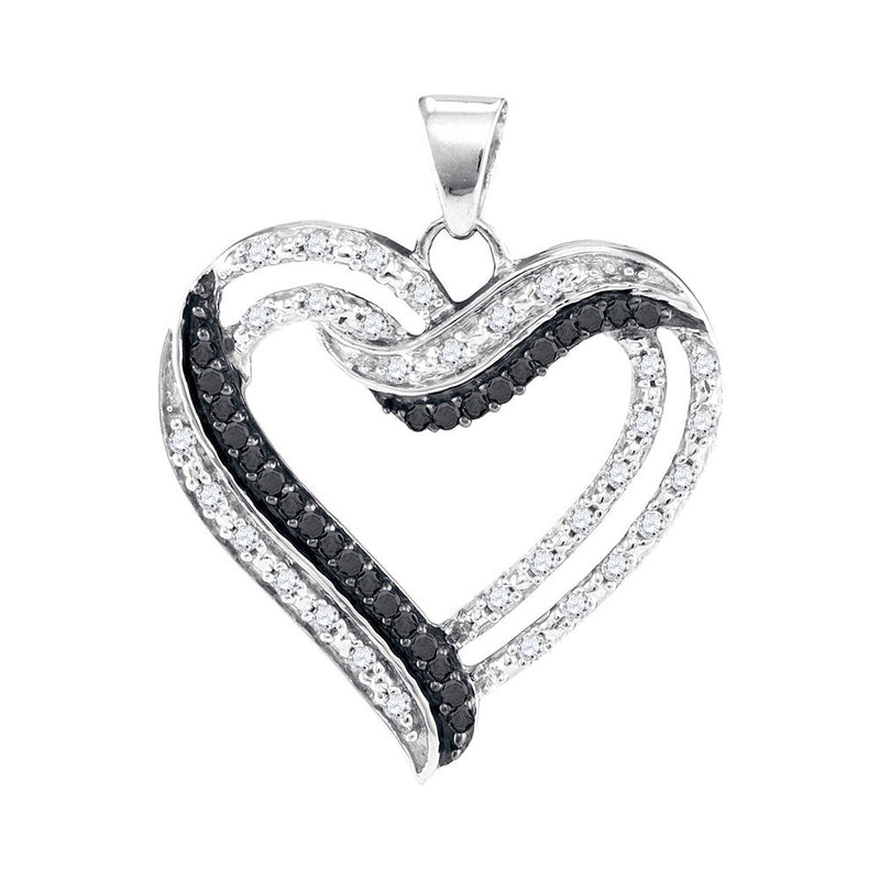 10kt White Gold Womens Round Black Color Enhanced Diamond Heart Outline Pendant 1/3 Cttw