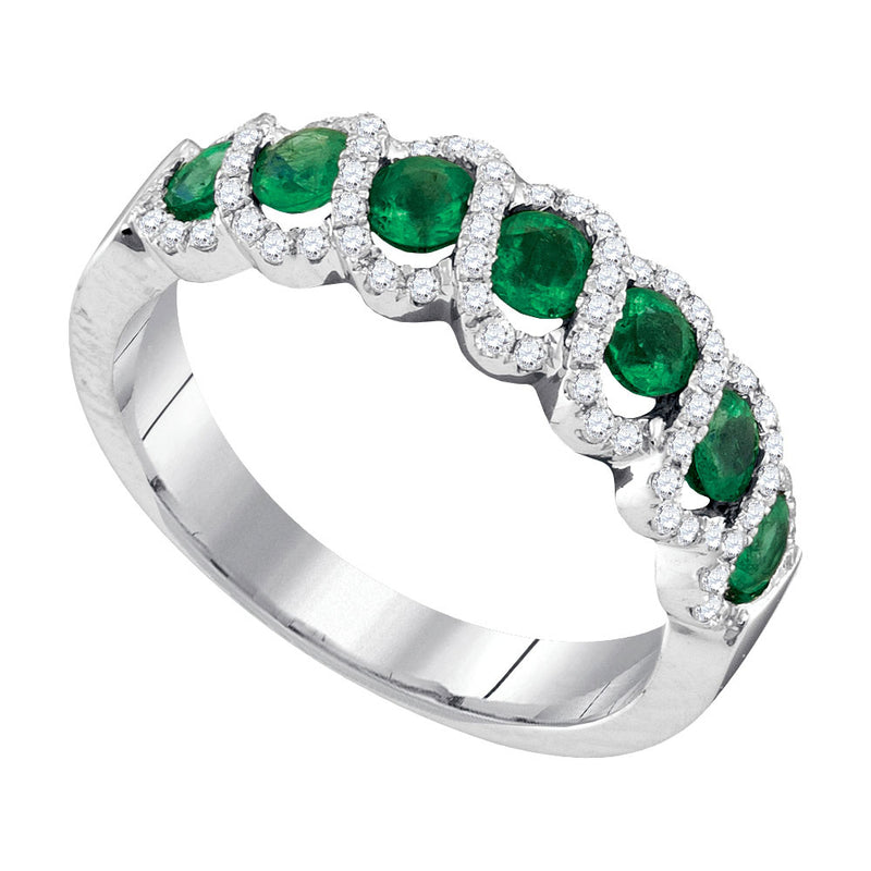 14kt White Gold Womens Round Emerald Diamond Outline Band 1 Cttw