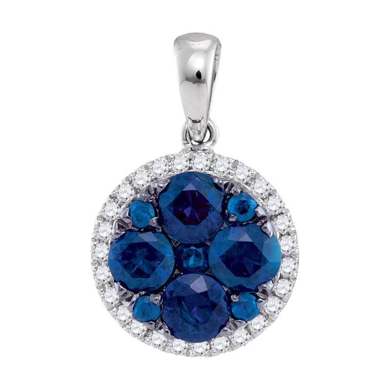 14kt White Gold Womens Round Blue Sapphire Cluster Pendant 1-1/3 Cttw