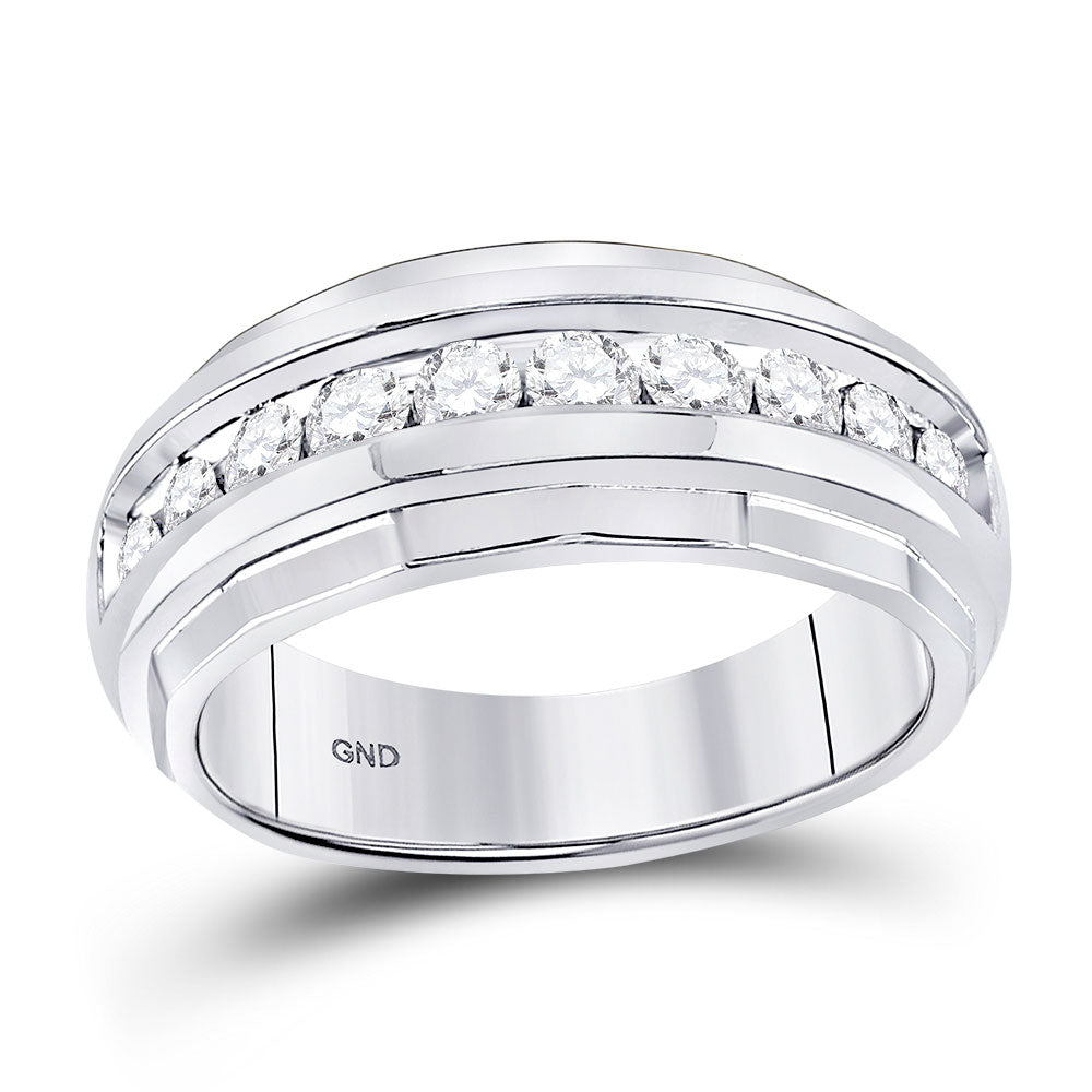 10kt White Gold Mens Round Diamond Wedding Band Ring 1 Cttw