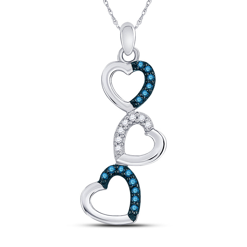 10kt White Gold Womens Round Blue Color Enhanced Diamond Heart Pendant 1/6 Cttw