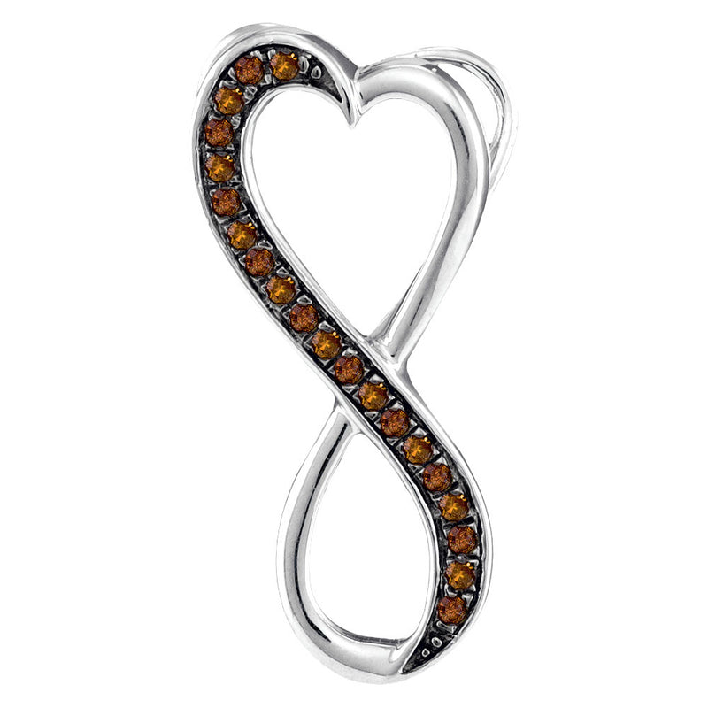 10kt White Gold Womens Round Brown Diamond Heart Infinity Pendant 1/10 Cttw