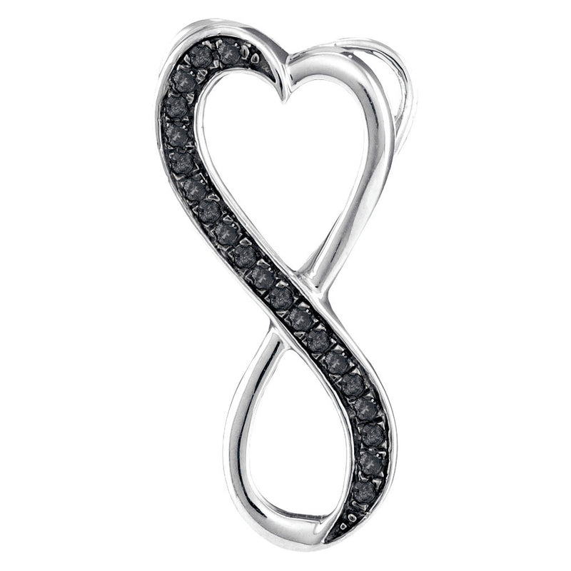 10kt White Gold Womens Round Black Color Enhanced Diamond Infinity Pendant 1/10 Cttw