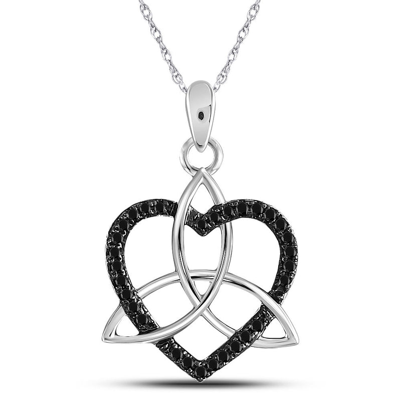 10kt White Gold Womens Round Black Color Enhanced Diamond Triquetra Heart Pendant 1/10 Cttw