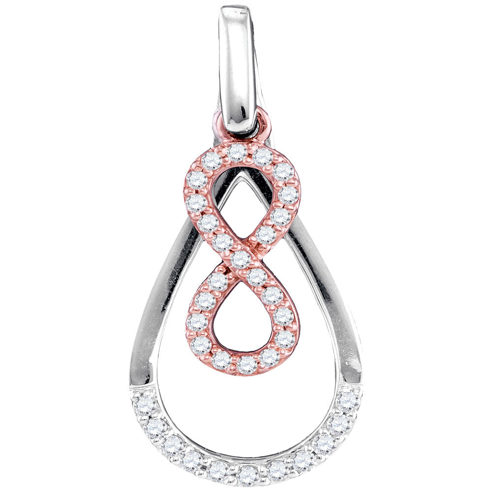 10kt White Gold Womens Round Diamond Rose-tone Infinity Teardrop Pendant 1/5 Cttw