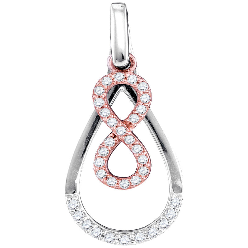 10kt White Gold Womens Round Diamond Rose-tone Infinity Teardrop Pendant 1/5 Cttw