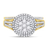 10kt Yellow Gold Round Diamond Cluster Bridal Wedding Ring Band Set 7/8 Cttw