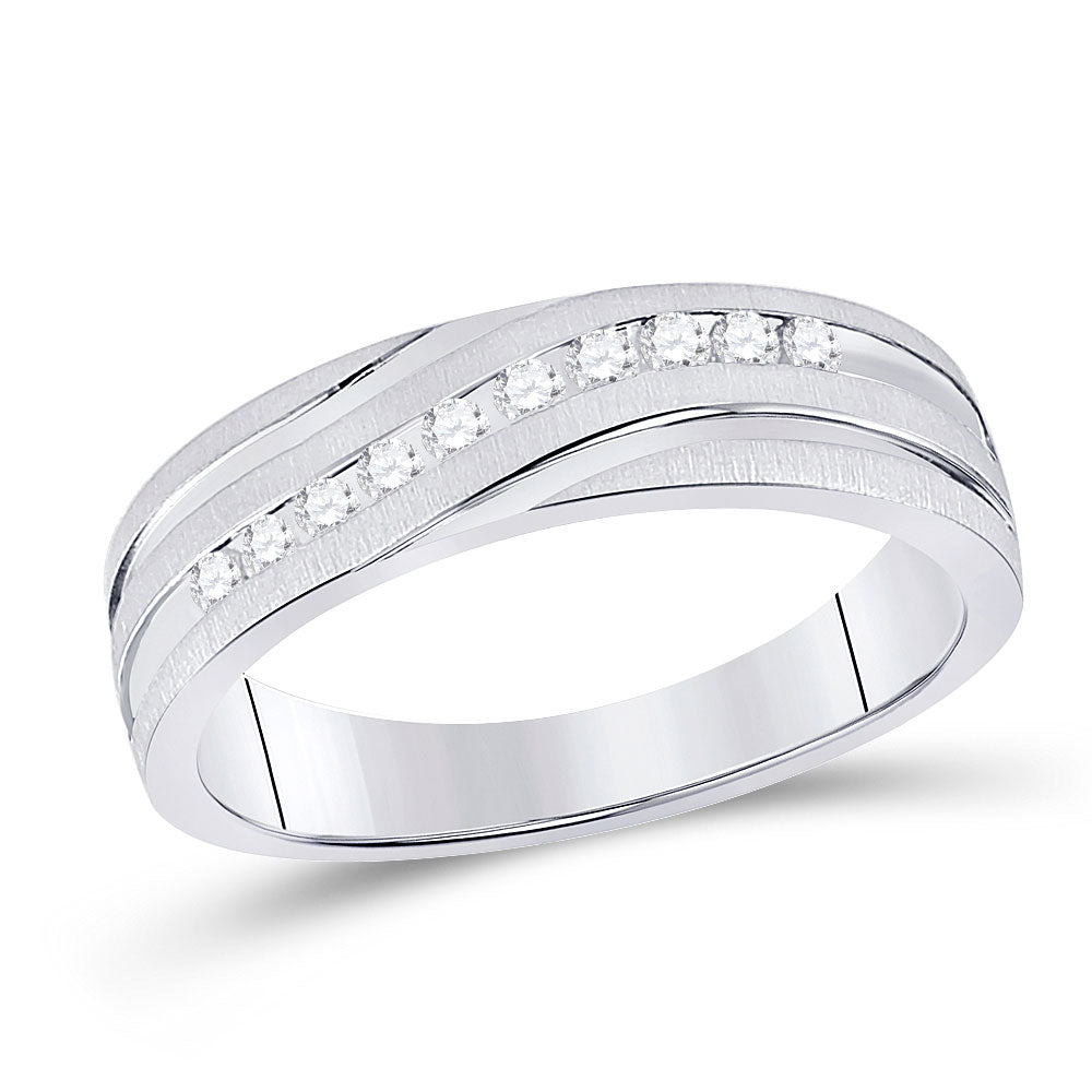 10k White Gold Mens Round Diamond Channel-set Wedding Anniversary Band 1/4 Cttw