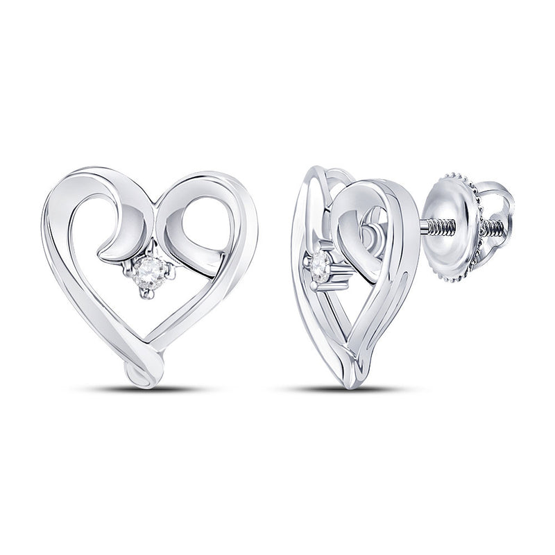 10kt White Gold Womens Round Diamond Heart Earrings 1/20 Cttw