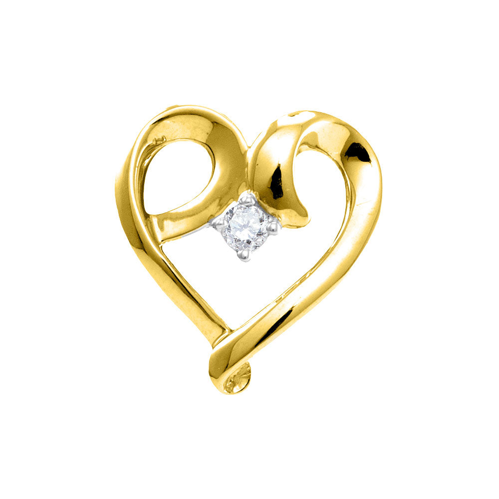 10kt Yellow Gold Womens Round Diamond Solitaire Heart Pendant 1/20 Cttw