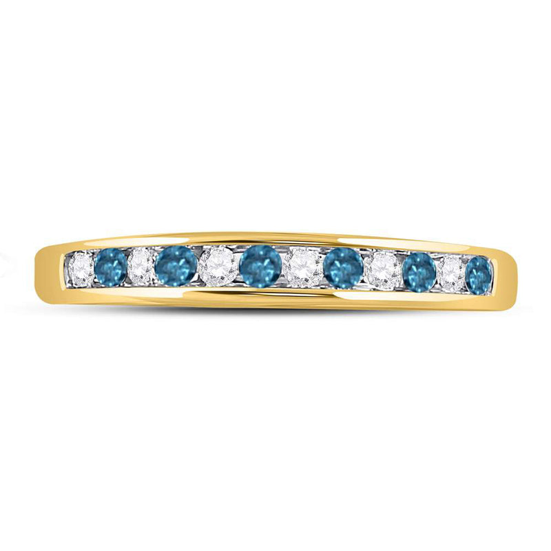 14kt Yellow Gold Womens Round Blue Color Enhanced Diamond Band Ring 1/4 Cttw