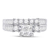 14kt White Gold Princess Diamond Bridal Wedding Ring Band Set 7/8 Cttw