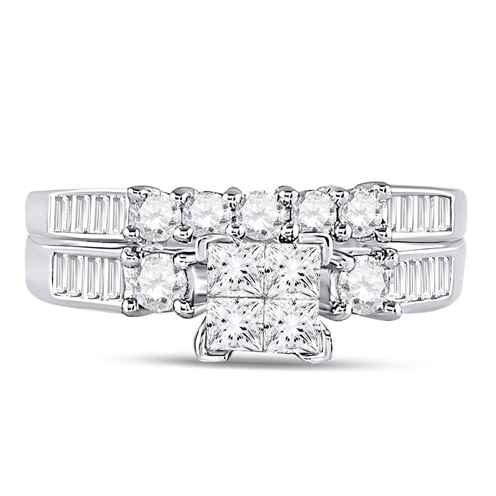 14kt White Gold Princess Diamond Bridal Wedding Ring Band Set 7/8 Cttw