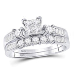 14kt White Gold Princess Diamond Bridal Wedding Ring Band Set 7/8 Cttw