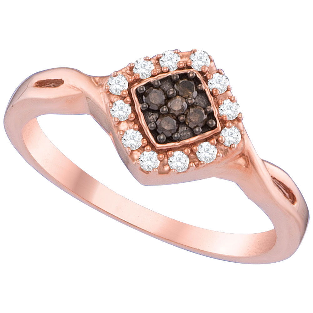 10kt Rose Gold Womens Round Brown Diamond Cluster Ring 1/5 Cttw