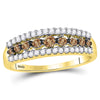 10kt Yellow Gold Womens Round Brown Diamond Band Ring 1/2 Cttw - Size 8