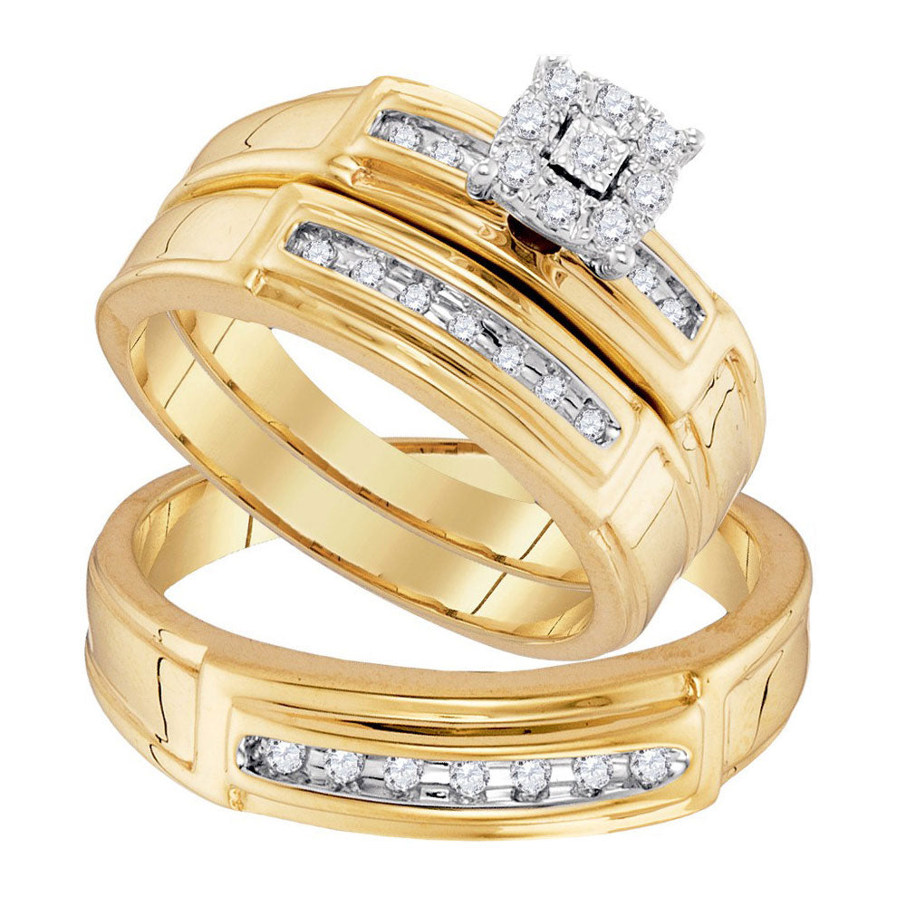 10kt Yellow Gold His Hers Round Diamond Solitaire Matching Wedding Set 1/3 Cttw