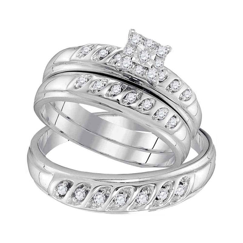 10kt White Gold His Hers Round Diamond Solitaire Matching Wedding Set 1/3 Cttw