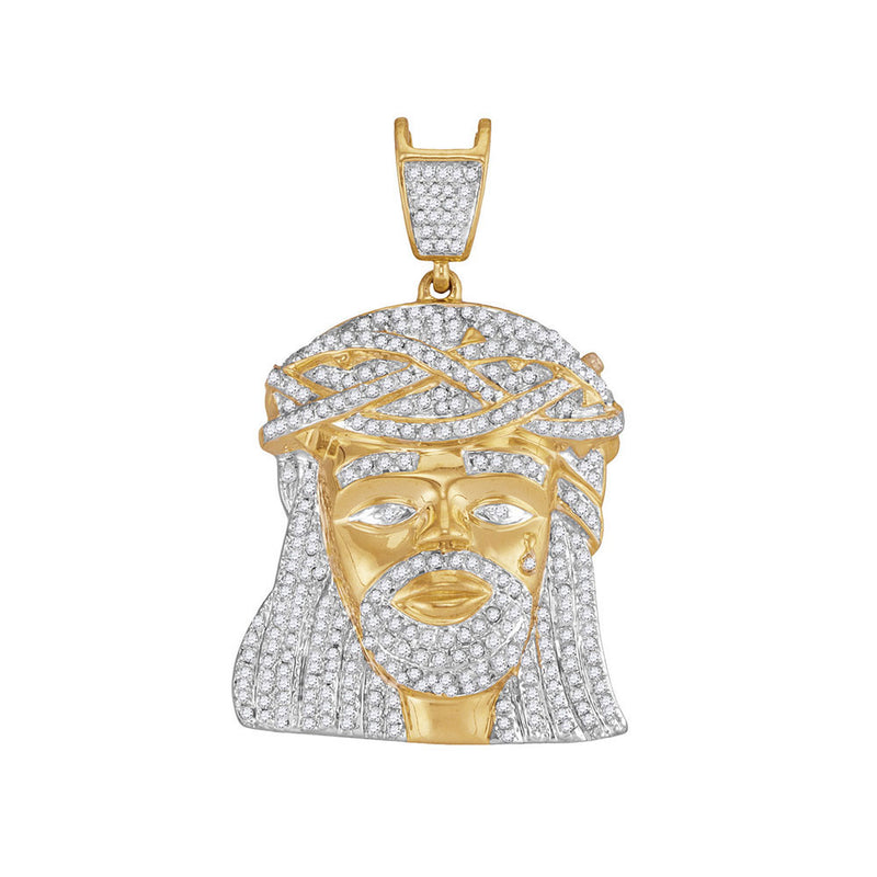 10kt Yellow Gold Mens Round Diamond Jesus Charm Pendant 1-1/4 Cttw