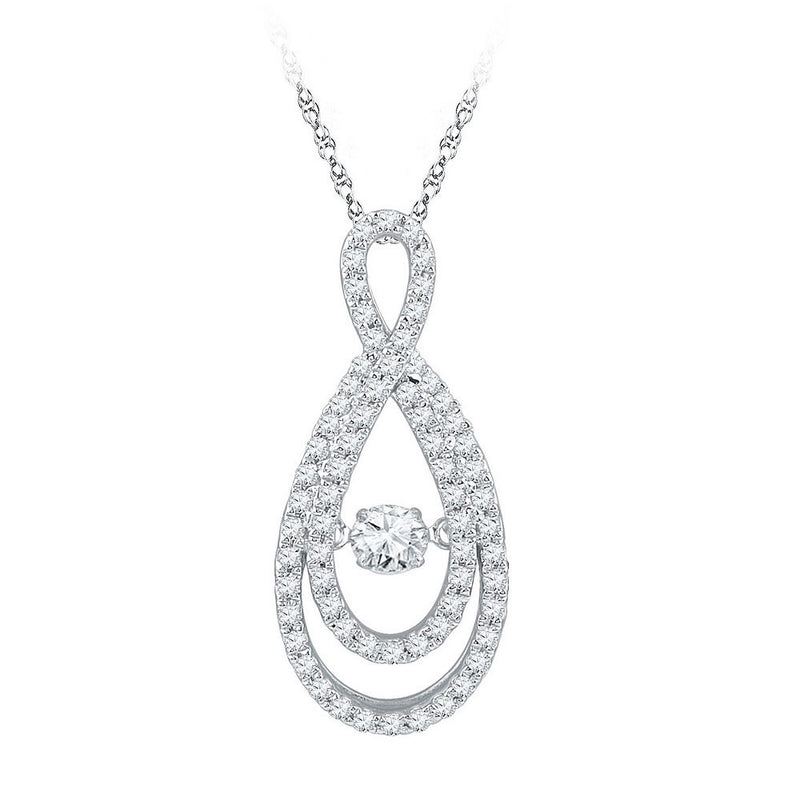 10kt White Gold Womens Round Diamond Moving Twinkle Solitaire Teardrop Pendant 3/4 Cttw