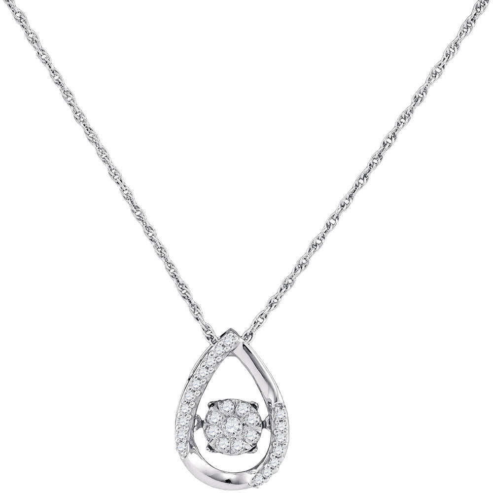 10kt White Gold Womens Round Diamond Teardrop Frame Moving Twinkle Cluster Pendant 1/6 Cttw