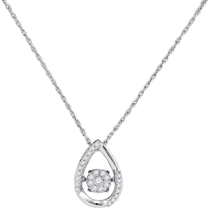 10kt White Gold Womens Round Diamond Teardrop Frame Moving Twinkle Cluster Pendant 1/6 Cttw