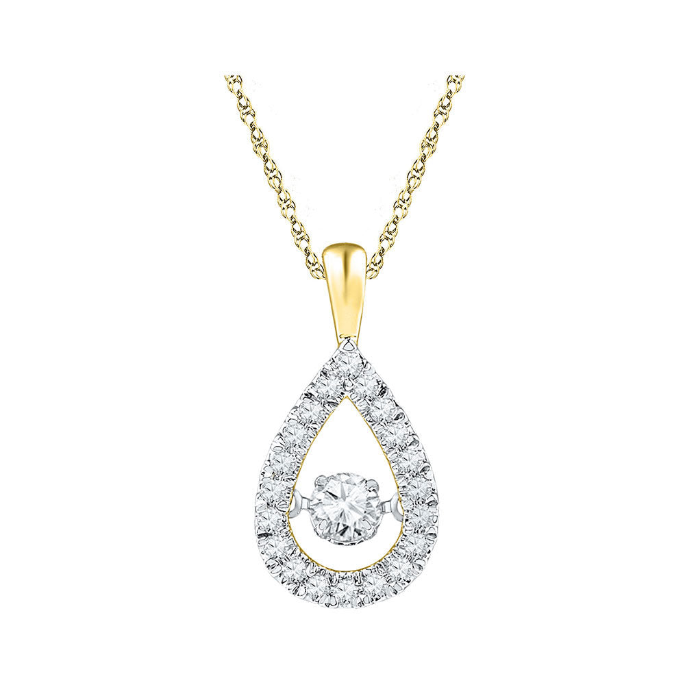 10kt Yellow Gold Womens Round Diamond Moving Twinkle Solitaire Teardrop Pendant 3/8 Cttw