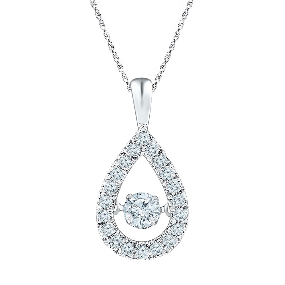 10kt White Gold Womens Round Diamond Moving Twinkle Solitaire Teardrop Pendant 3/8 Cttw