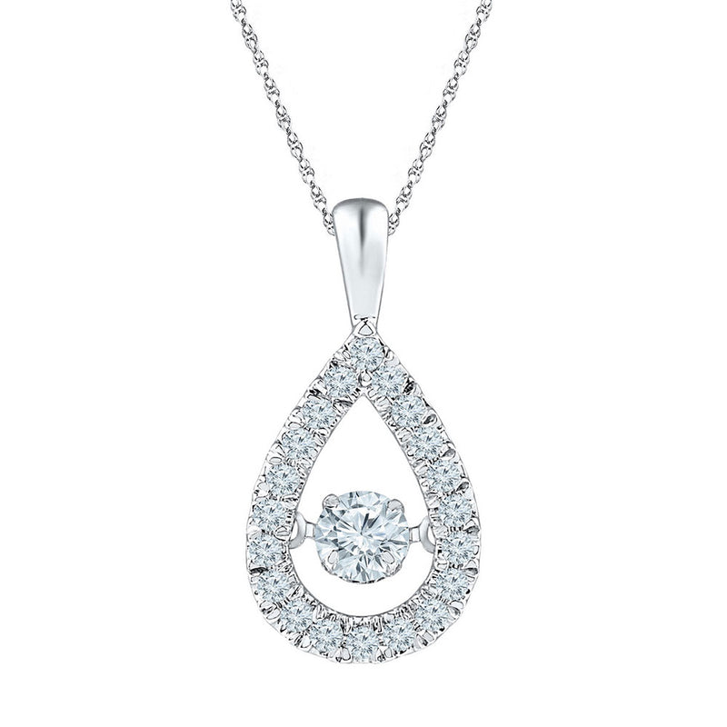 10kt White Gold Womens Round Diamond Moving Twinkle Solitaire Teardrop Pendant 3/8 Cttw