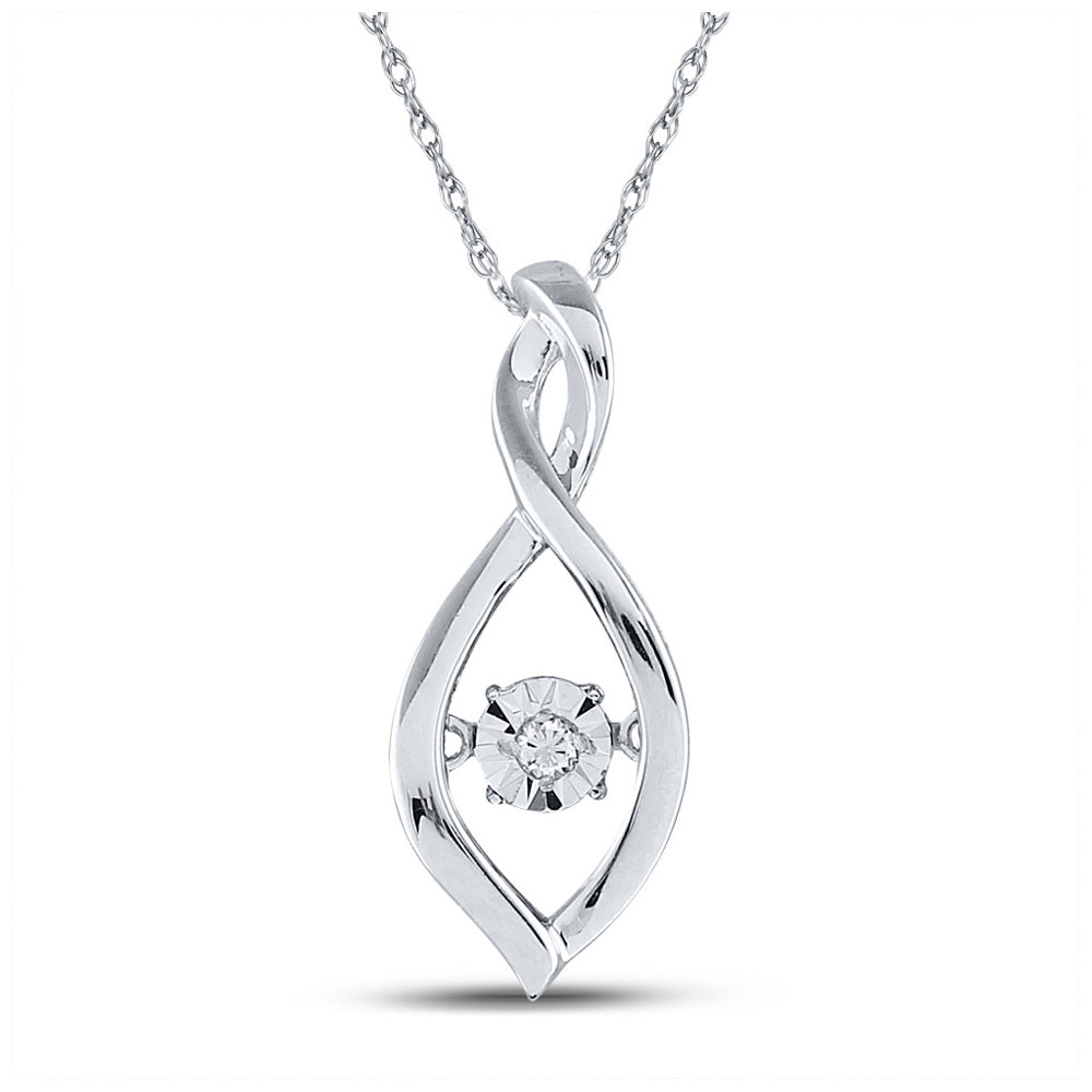 Sterling Silver Womens Round Diamond Infinity Twinkle Moving Pendant .03 Cttw