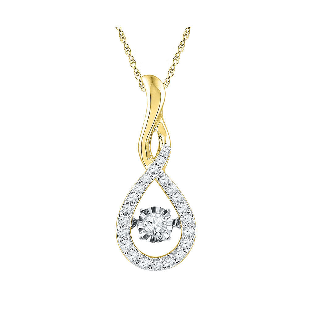 10kt Yellow Gold Womens Round Diamond Solitaire Moving Twinkle Teardrop Pendant 1/4 Cttw