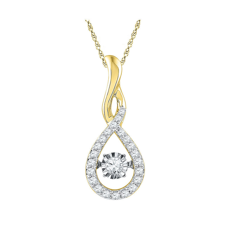 10kt Yellow Gold Womens Round Diamond Solitaire Moving Twinkle Teardrop Pendant 1/4 Cttw