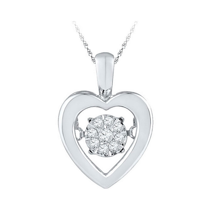 Sterling Silver Womens Round Diamond Moving Twinkle Heart Pendant 1/10 Cttw