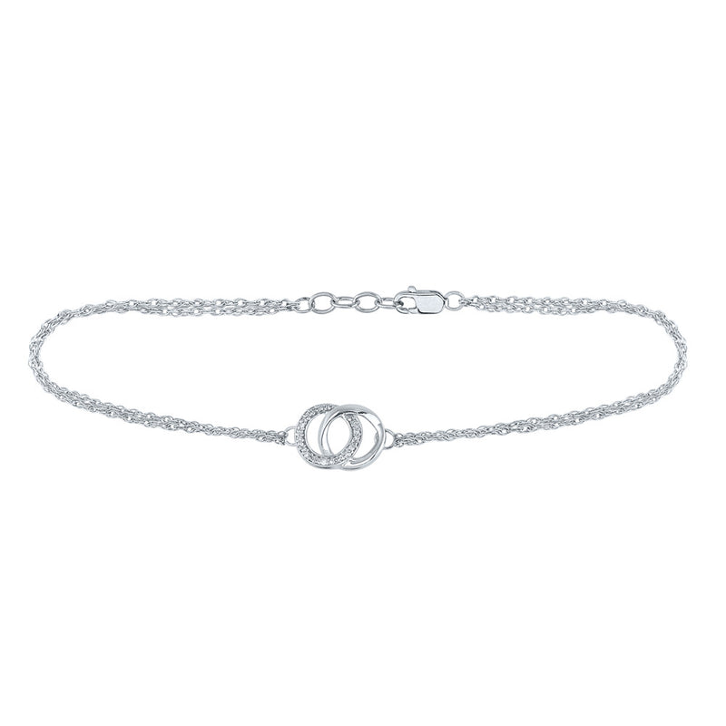 Sterling Silver Womens Round Diamond Linked Double Circle Fashion Bracelet 1/20 Cttw