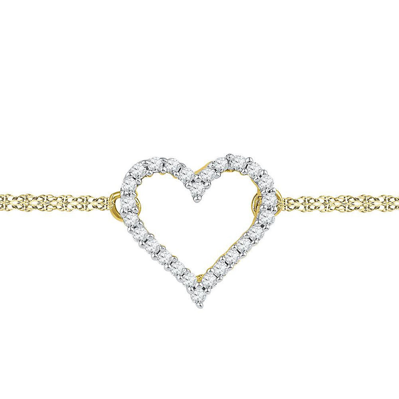 10kt Yellow Gold Womens Round Diamond Heart Bracelet 1/8 Cttw