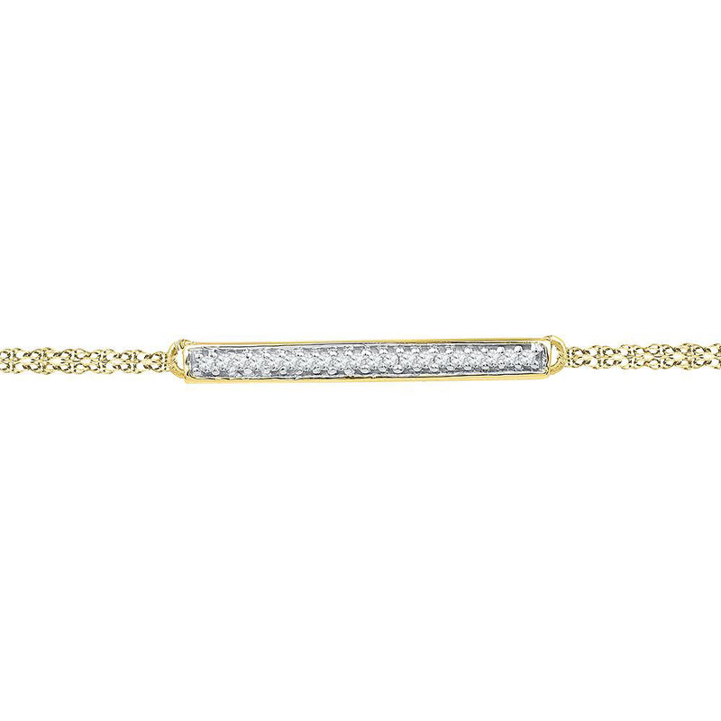 10kt Yellow Gold Womens Round Diamond Single Row Bar Fashion Bracelet 1/20 Cttw