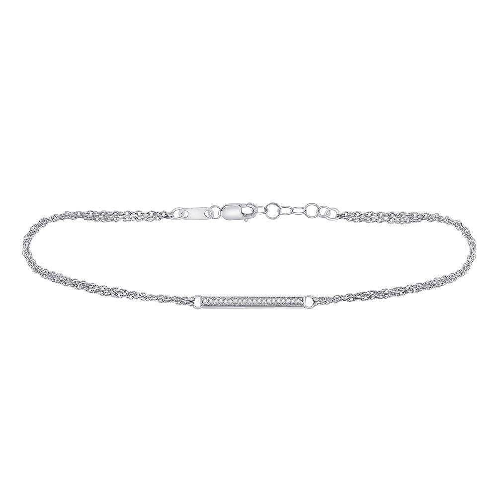 10kt White Gold Womens Round Diamond Single Row Bar Fashion Bracelet 1/20 Cttw