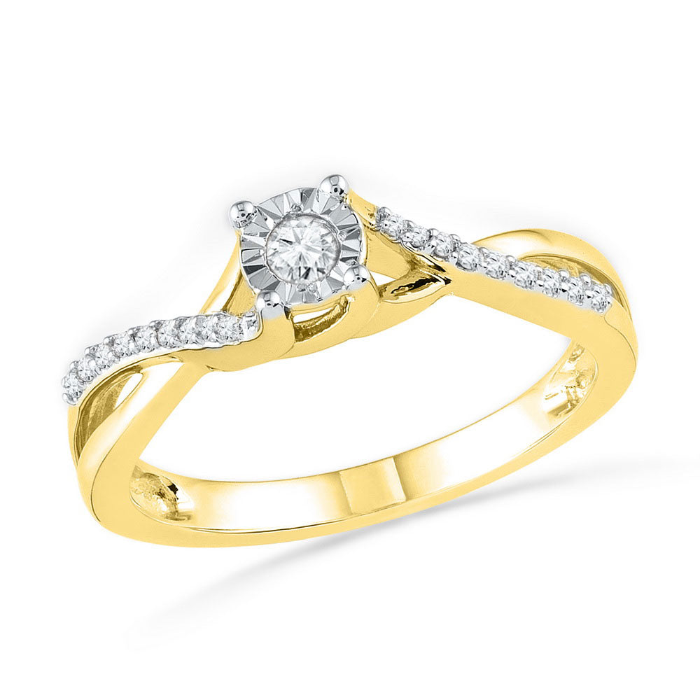 10kt Yellow Gold Round Diamond Solitaire Twist Bridal Wedding Engagement Ring 1/6 Cttw