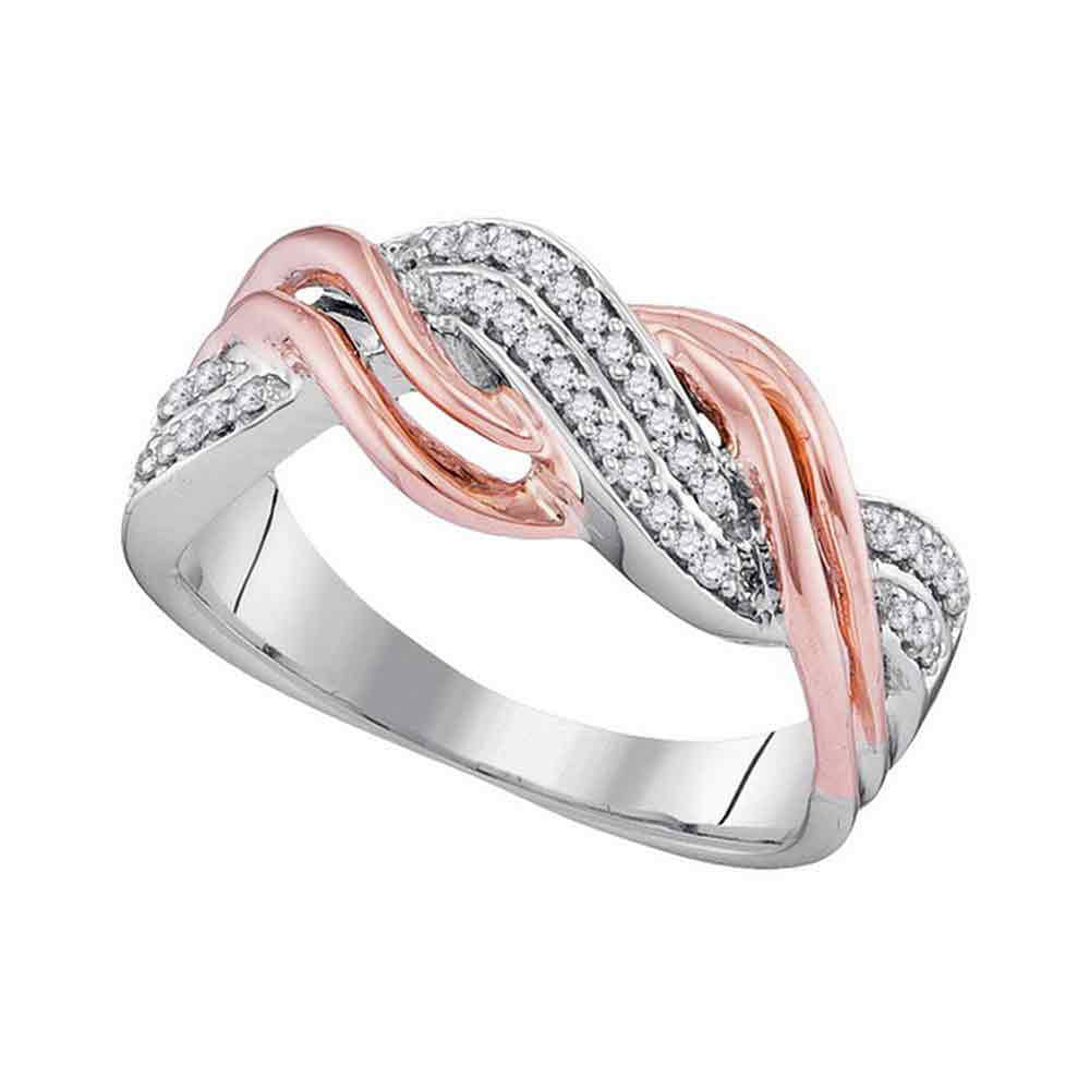 10kt Two-tone Gold Womens Round Diamond Twist Crossover Band Ring 1/6 Cttw