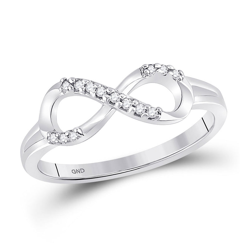 10kt White Gold Womens Round Diamond Infinity Fashion Ring 1/12 Cttw