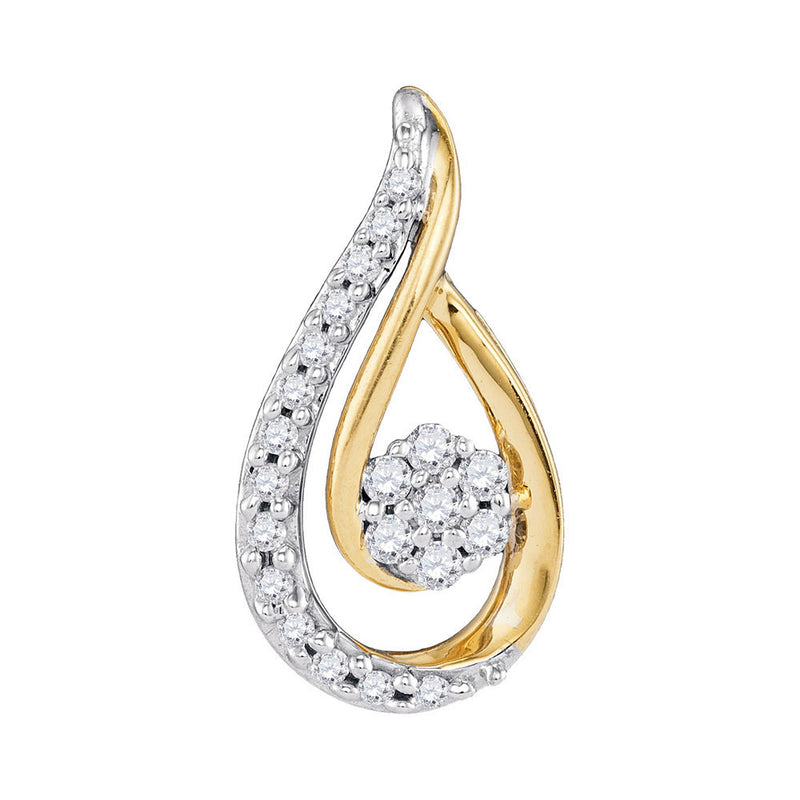 10kt Yellow Gold Womens Round Diamond Teardrop Cluster Pendant 1/4 Cttw