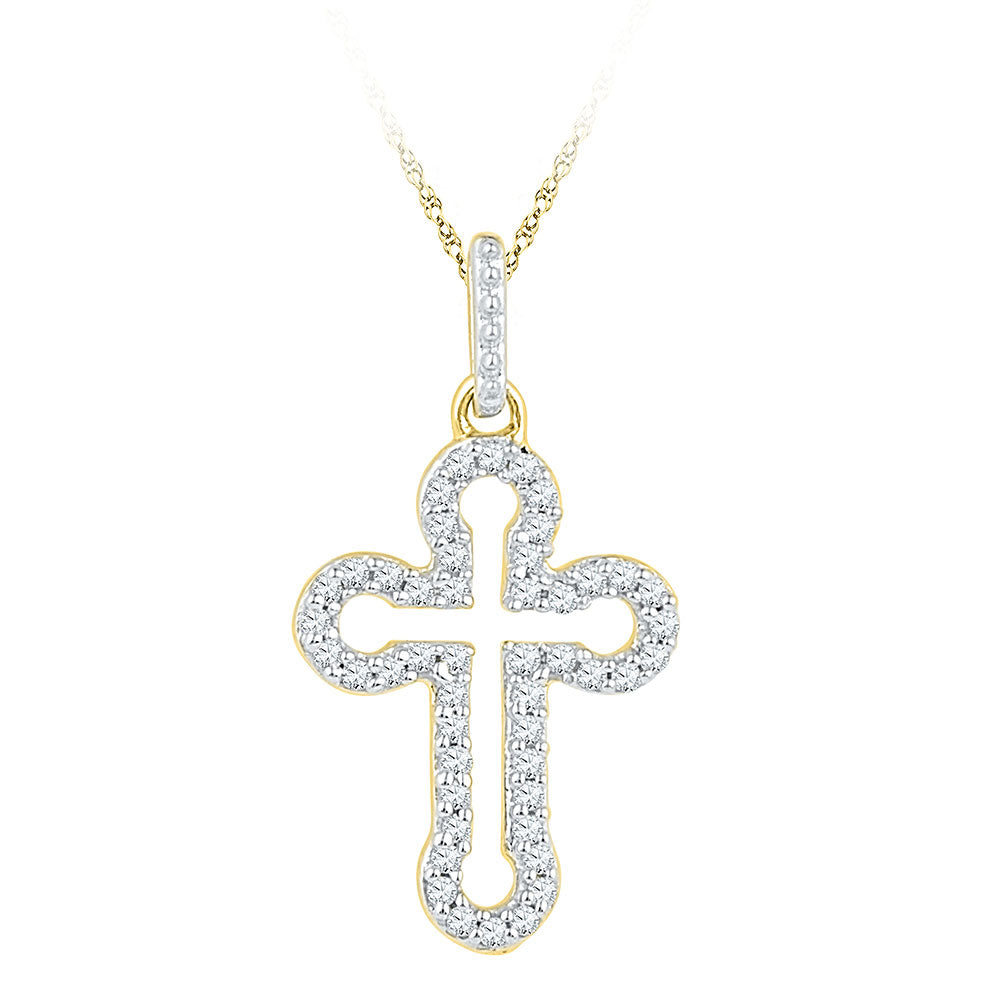 10kt Yellow Gold Womens Round Diamond Cross Religious Pendant 1/6 Cttw