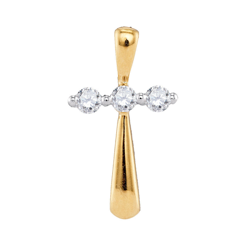 10kt Yellow Gold Womens Round Diamond Cross Religious Pendant 1/6 Cttw