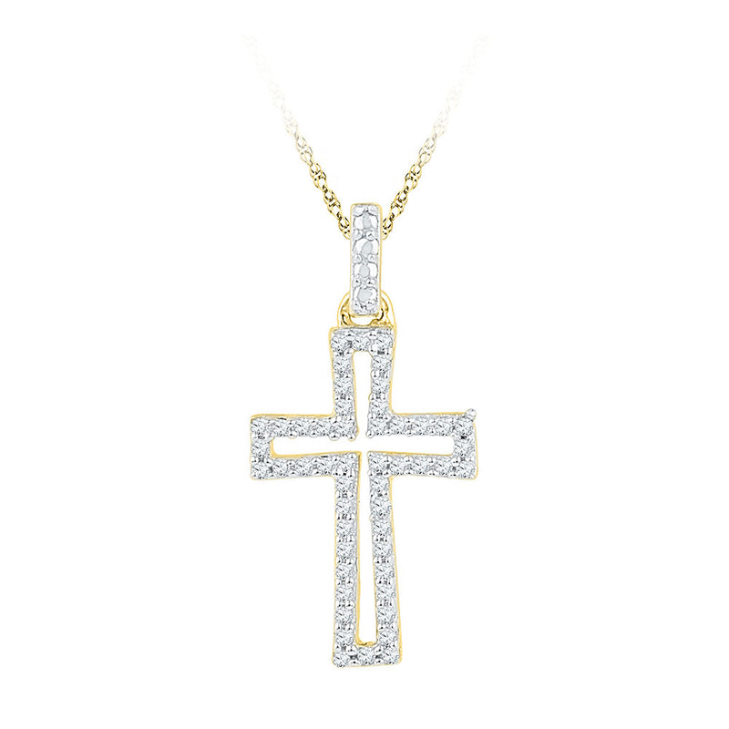 10kt Yellow Gold Womens Round Diamond Cross Religious Pendant 1/6 Cttw