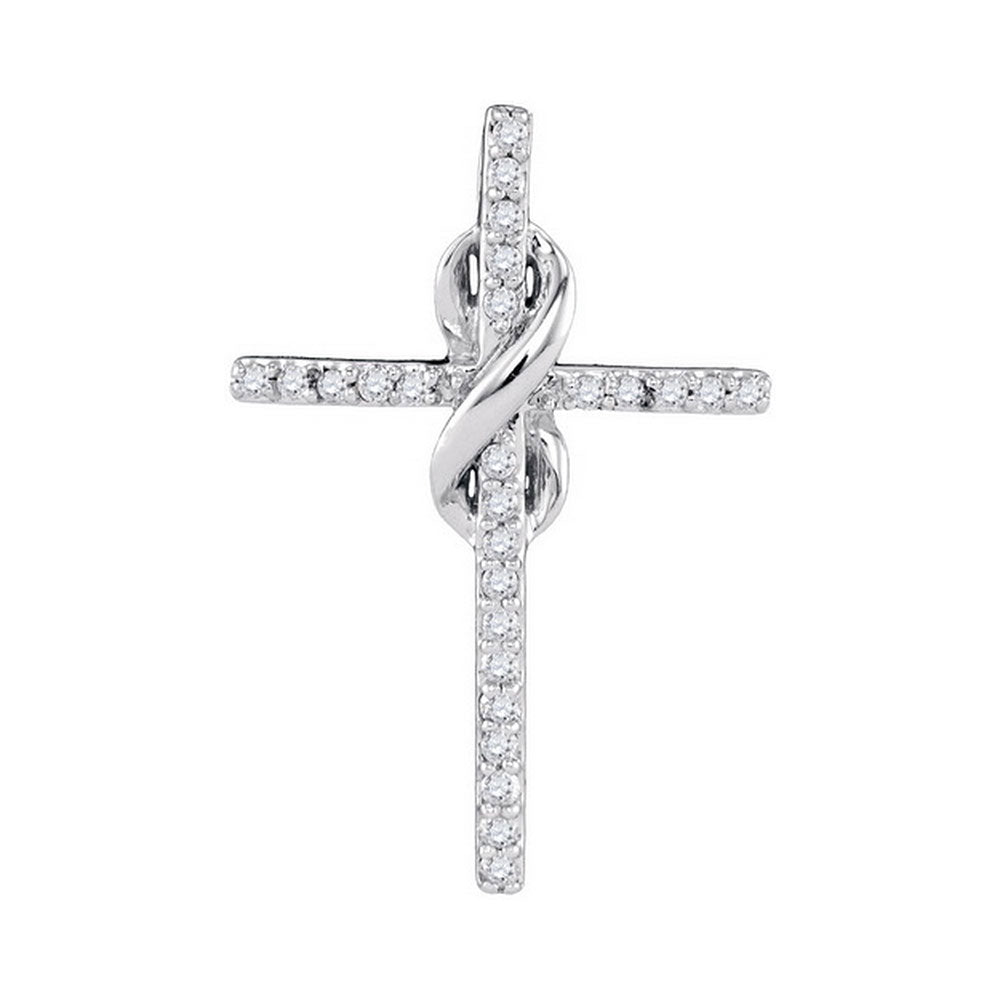 10kt White Gold Womens Round Diamond Cross Religious Pendant 1/4 Cttw