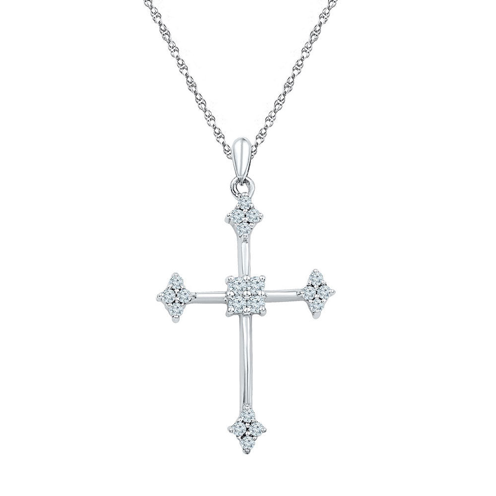 10kt White Gold Womens Round Diamond Cross Pendant 1/4 Cttw